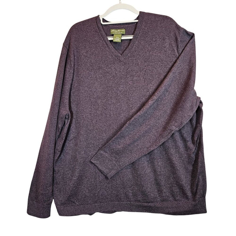 Eddie Bauer Mens Cotton Cashmere V-Neck Sweater XL Purple Long Sleeve Career